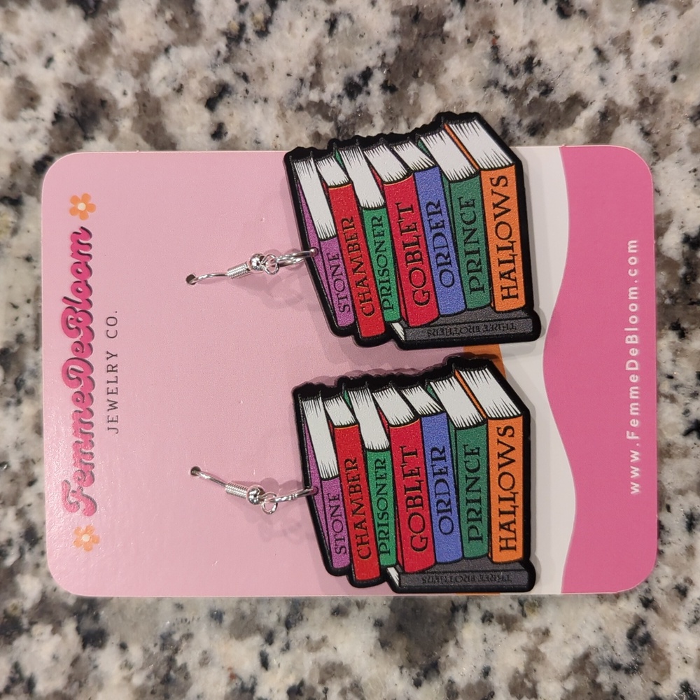 Harry Potter book earrings, sterling silver hooks